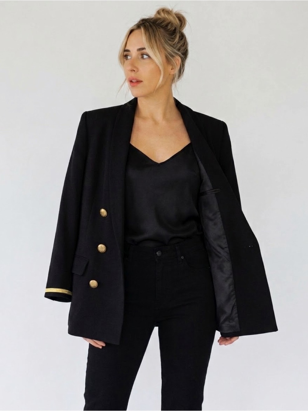 VTG Lillie Rubin Black Wool Nautical Blazer Gold Button Size 8 Fits 6 Preppy